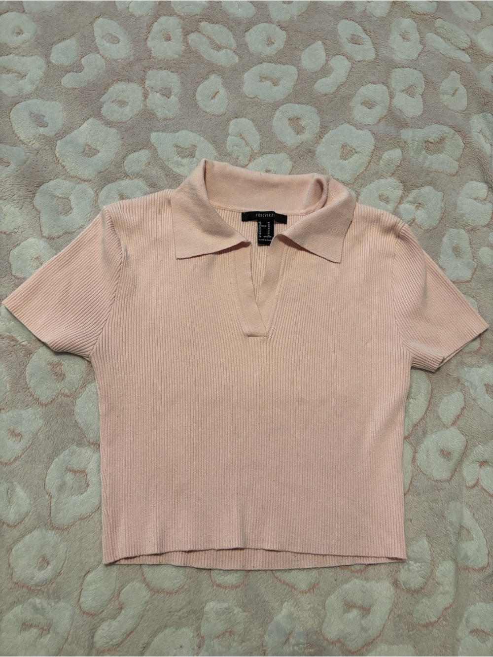 Forever 21 Pink Ribbed Polo Crop Top